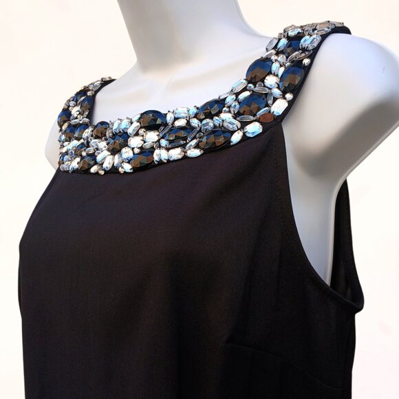 Connected Apparel Women Black Knee Length Sleek Dress with Rhinestone Neckline 8 - Picture 5 of 15